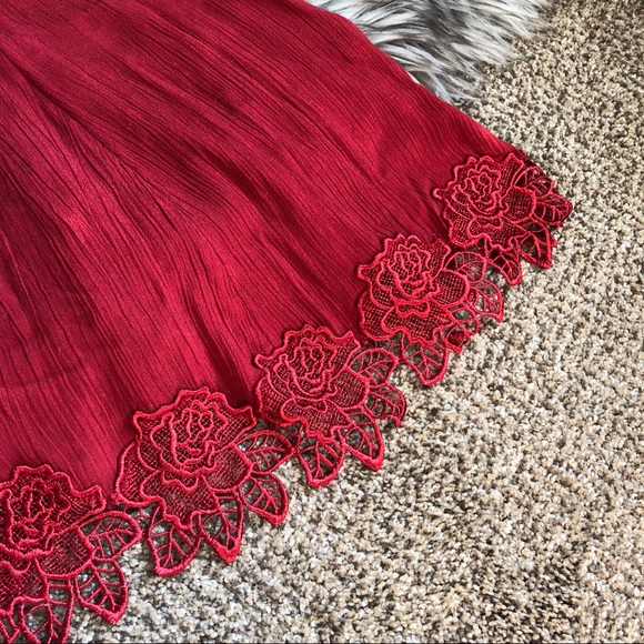 Free People Red Slip Dress with Rose Trim - Picture 3 of 4